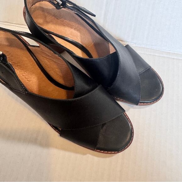 Madewell Black Leather Peep Toe Heels Women’s 6.5 Chunky Fall Slingback Sandals - Picture 7 of 9